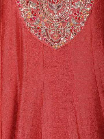 Crimson Red Floral Print Sequins Embellishment Semi Silk Salwar Suit - Diadem