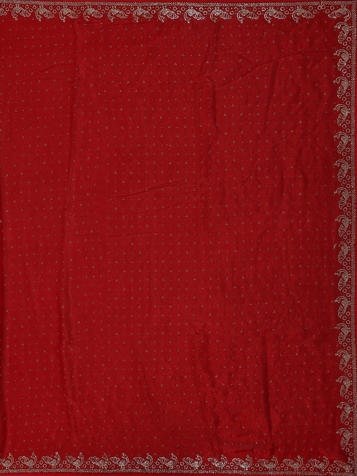Crimson Red Stone Worked Satin Saree - Diadem