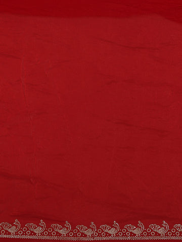 Crimson Red Stone Worked Satin Saree - Diadem