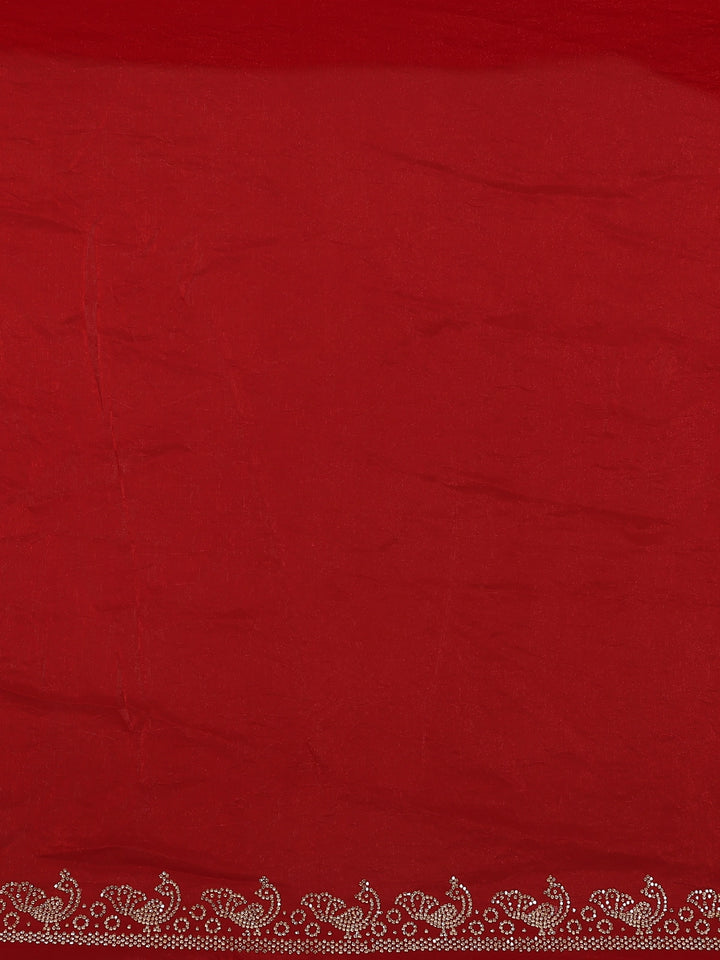 Crimson Red Stone Worked Satin Saree - Diadem