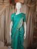 Cyan Blue Floral Butta Zari Woven Design Pure Kanchipuram Silk Saree with Matching Zari Border