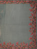 Cyan Blue Floral and Birds Motif Thread Embroidered Design Chiffon Fancy Saree with Floral Border