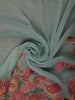 Cyan Blue Floral and Birds Motif Thread Embroidered Design Chiffon Fancy Saree with Floral Border