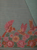 Cyan Blue Floral and Birds Motif Thread Embroidered Design Chiffon Fancy Saree with Floral Border