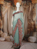 Cyan Blue Floral and Birds Motif Thread Embroidered Design Chiffon Fancy Saree with Floral Border