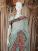 Cyan Blue Floral and Birds Motif Thread Embroidered Design Chiffon Fancy Saree with Floral Border