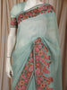 Cyan Blue Floral and Birds Motif Thread Embroidered Design Chiffon Fancy Saree with Floral Border