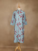 Cyan Blue Leaf Design Printed Cotton Kurti