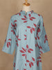 Cyan Blue Leaf Design Printed Cotton Kurti