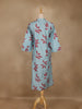 Cyan Blue Leaf Design Printed Cotton Kurti