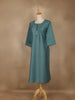 Cyan Blue Solid Cotton Kurti With Button Detailing