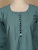 Cyan Blue Solid Cotton Kurti With Button Detailing
