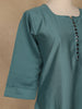 Cyan Blue Solid Cotton Kurti With Button Detailing
