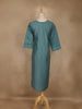 Cyan Blue Solid Cotton Kurti With Button Detailing
