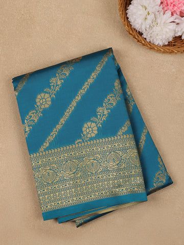 Cyan Blue Floral Design Silk Saree - Diadem