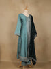 Cyan Blue Floral Embroidered Georgette Salwar Suit - Diadem