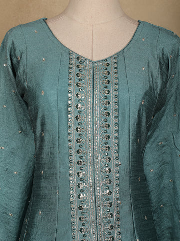 Cyan Blue Floral Embroidered Georgette Salwar Suit - Diadem