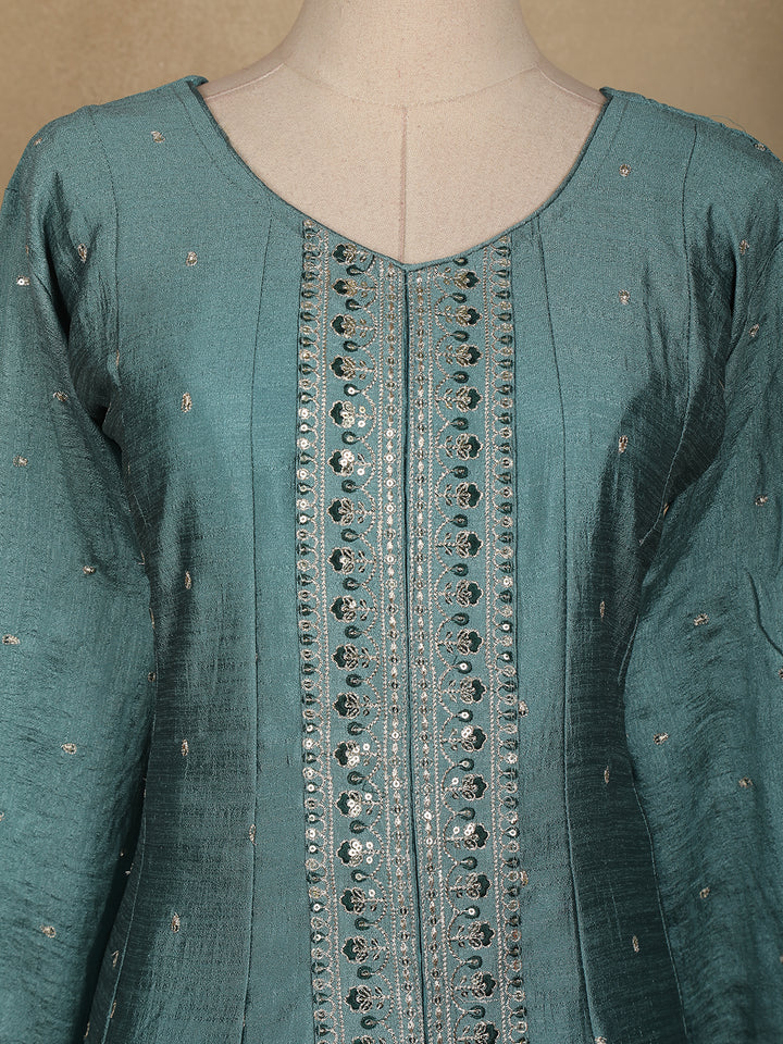 Cyan Blue Floral Embroidered Georgette Salwar Suit - Diadem