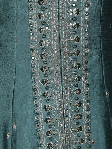 Cyan Blue Floral Embroidered Georgette Salwar Suit - Diadem