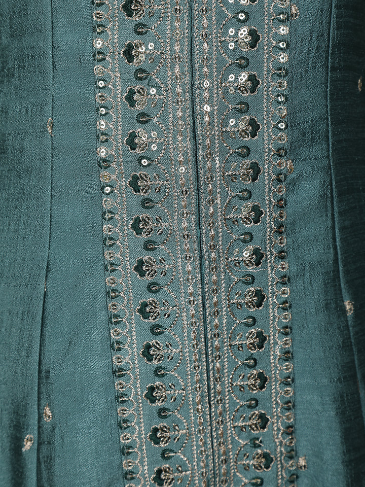 Cyan Blue Floral Embroidered Georgette Salwar Suit - Diadem