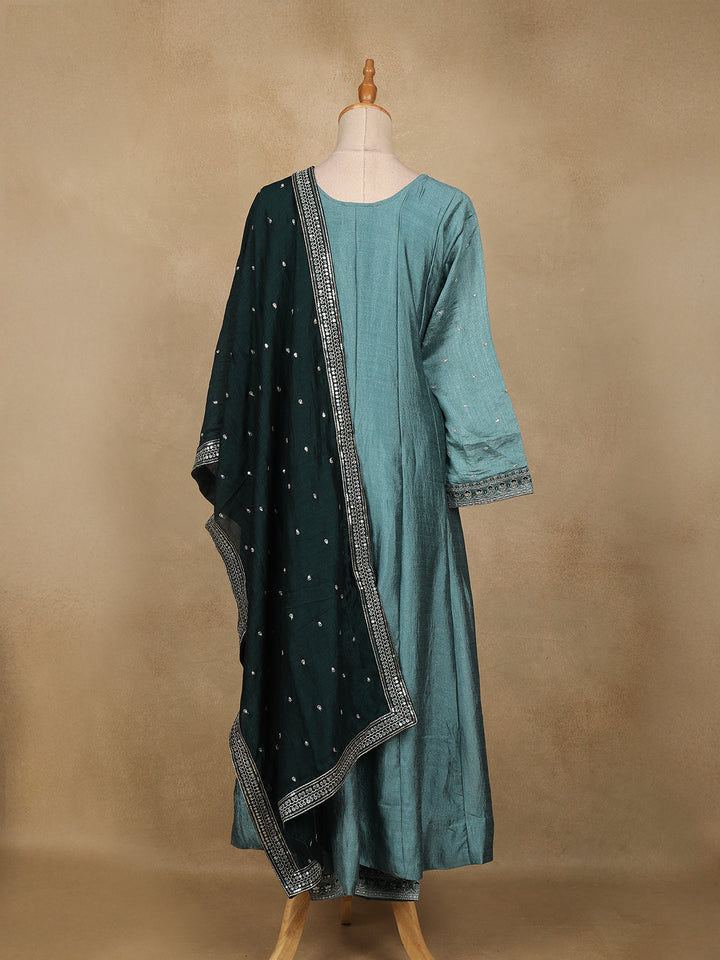 Cyan Blue Floral Embroidered Georgette Salwar Suit - Diadem
