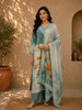 Cyan Blue Floral Printed Cotton Salwar Suit with Dupatta