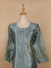 Cyan Blue Floral Printed Semi Silk Kurti - Diadem