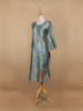 Cyan Blue Floral Printed Semi Silk Kurti - Diadem