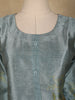 Cyan Blue Floral Printed Semi Silk Kurti - Diadem