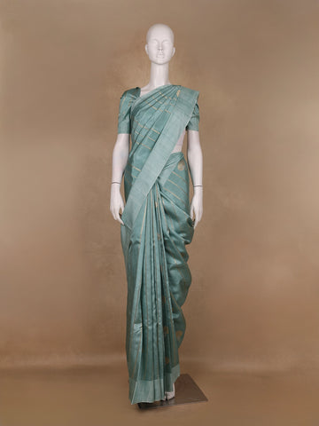 Cyan Blue Stripes woven Pure Tussar Silk Saree - Diadem
