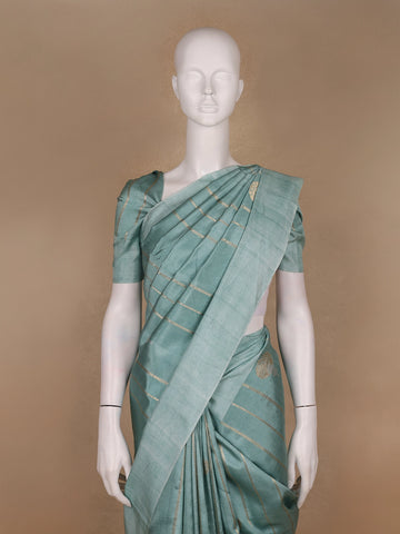 Cyan Blue Stripes woven Pure Tussar Silk Saree - Diadem