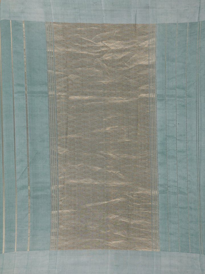 Cyan Blue Stripes woven Pure Tussar Silk Saree - Diadem