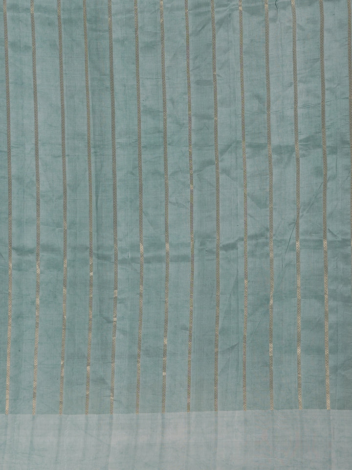 Cyan Blue Stripes woven Pure Tussar Silk Saree - Diadem