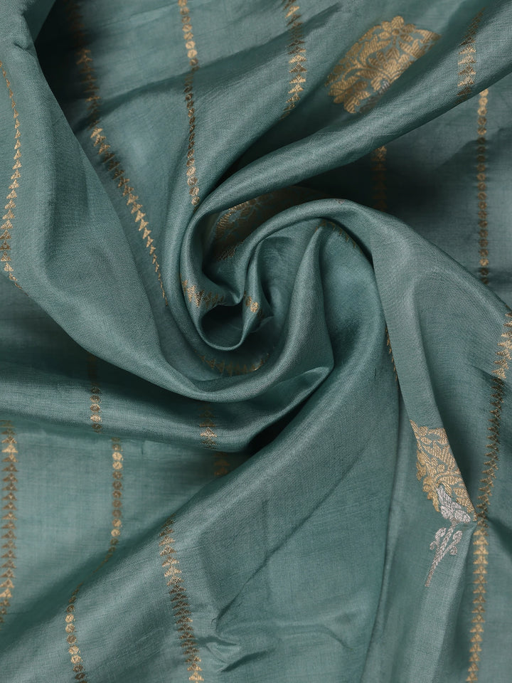 Cyan Blue Stripes woven Pure Tussar Silk Saree - Diadem