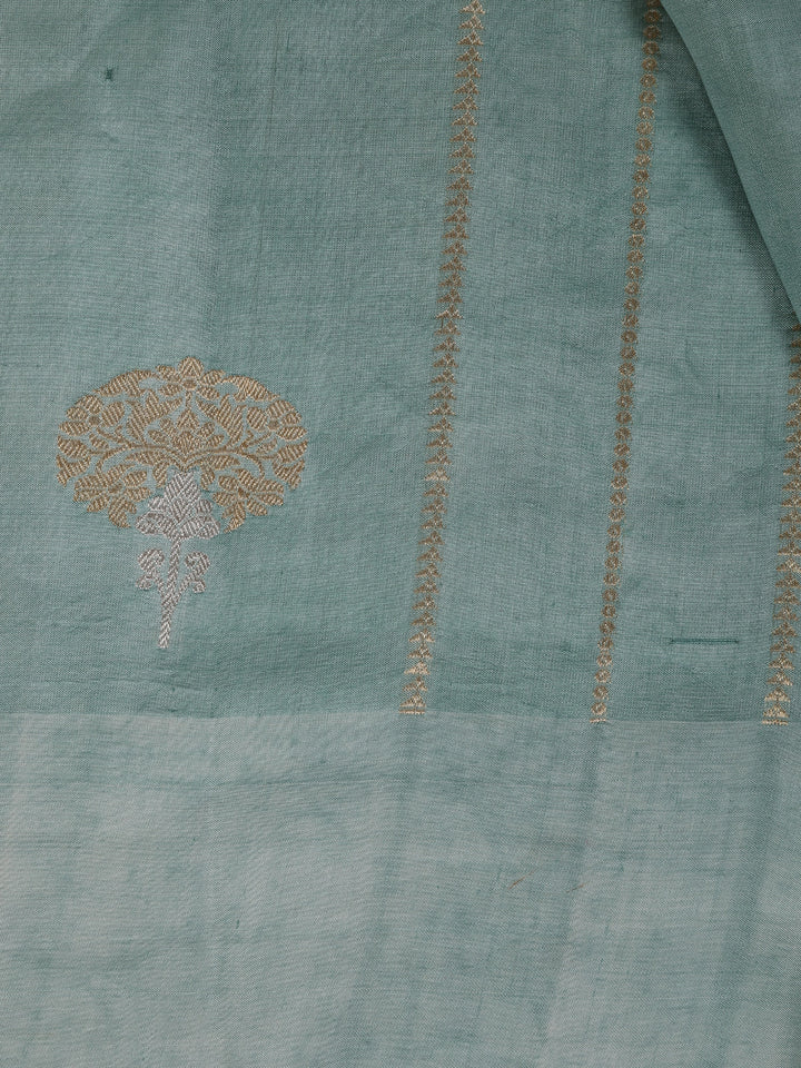 Cyan Blue Stripes woven Pure Tussar Silk Saree - Diadem