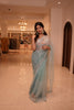 Teal Blue Heavy Sequins and Beads Embroidered Design Net Saree with Scalloped Border