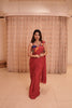 Ruby Red Solid Design Satin Ready to Wear Draped Saree with Designer Blouse