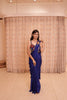 Royal Blue Solid Design Satin Ready to Wear Draped Saree with Designer Blouse