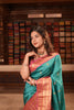 Peacock Blue Butta Zari Woven Design Pure Kanchipuram Silk Saree with Contrast Varisai Pattu Border