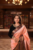 Peach Pink Butta Zari Woven Design Pure Kanchipuram Silk Saree with Contrast Varisai Pattu Border