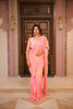 Pink Chiffon Ready to Wear Saree with Floral Prints on the body Paired with Designer Blouse and Waist Belt