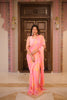 Pink Chiffon Ready to Wear Saree with Floral Prints on the body Paired with Designer Blouse and Waist Belt