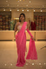 Hot Pink Solid Design Satin Ready to Wear Draped Saree with Designer Blouse