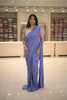 Dusty Periwinkle Blue Solid Design Satin Ready to Wear Draped Saree with Designer Blouse