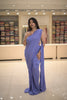 Dusty Periwinkle Blue Solid Design Satin Ready to Wear Draped Saree with Designer Blouse