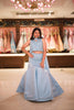 Aqua Blue Heavy Sequins and Beads Embroidered Net Mermaid Lehenga with Choker Dupatta