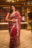 Deep Maroon Floral Sequins and Beads Embroidered Design Net Designer Saree with Scalloped Border