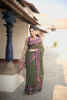 Dark Green Checked Design Cotton Saree with Purple Zari Border