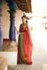 Rust Brown Checks Design Cotton Saree with Contrast Green Zari Woven Border