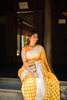 Sunshine Yellow Checked Woven Design Pure Kanchipuram Silk Saree with Contrast Zari Border